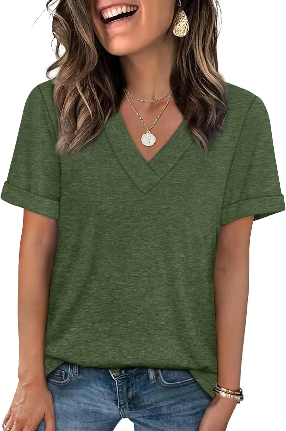 WIHOLL Womens Summer Tops Short Sleeve Basic Casual V Neck T Shirts Trendy Fashion 2025