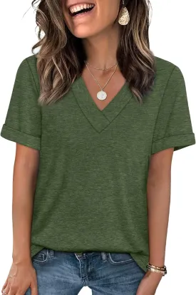 WIHOLL Womens Summer Tops Short Sleeve Basic Casual V Neck T Shirts Trendy Fashion 2025