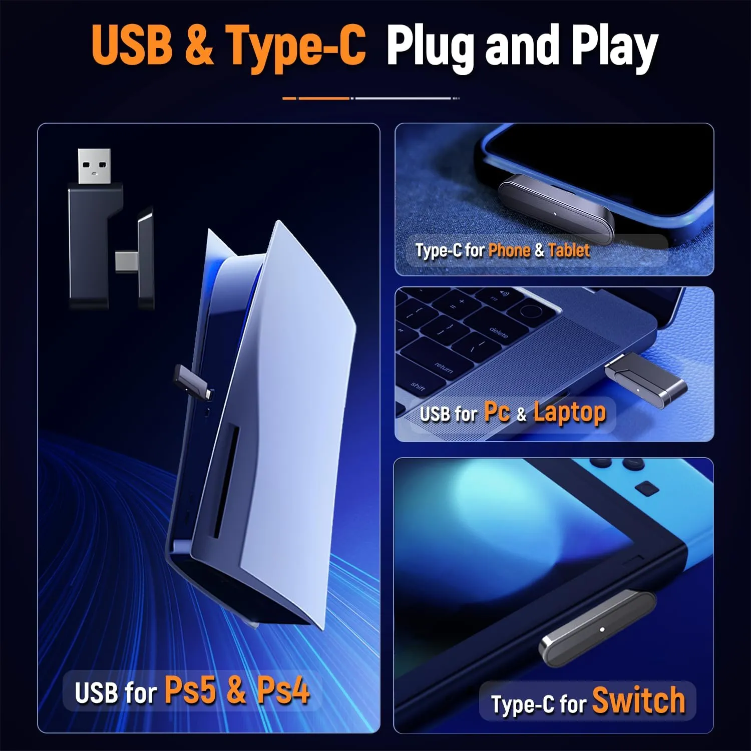 Wireless Gaming Headset for PC, Ps5, Ps4 with Flip Microphone