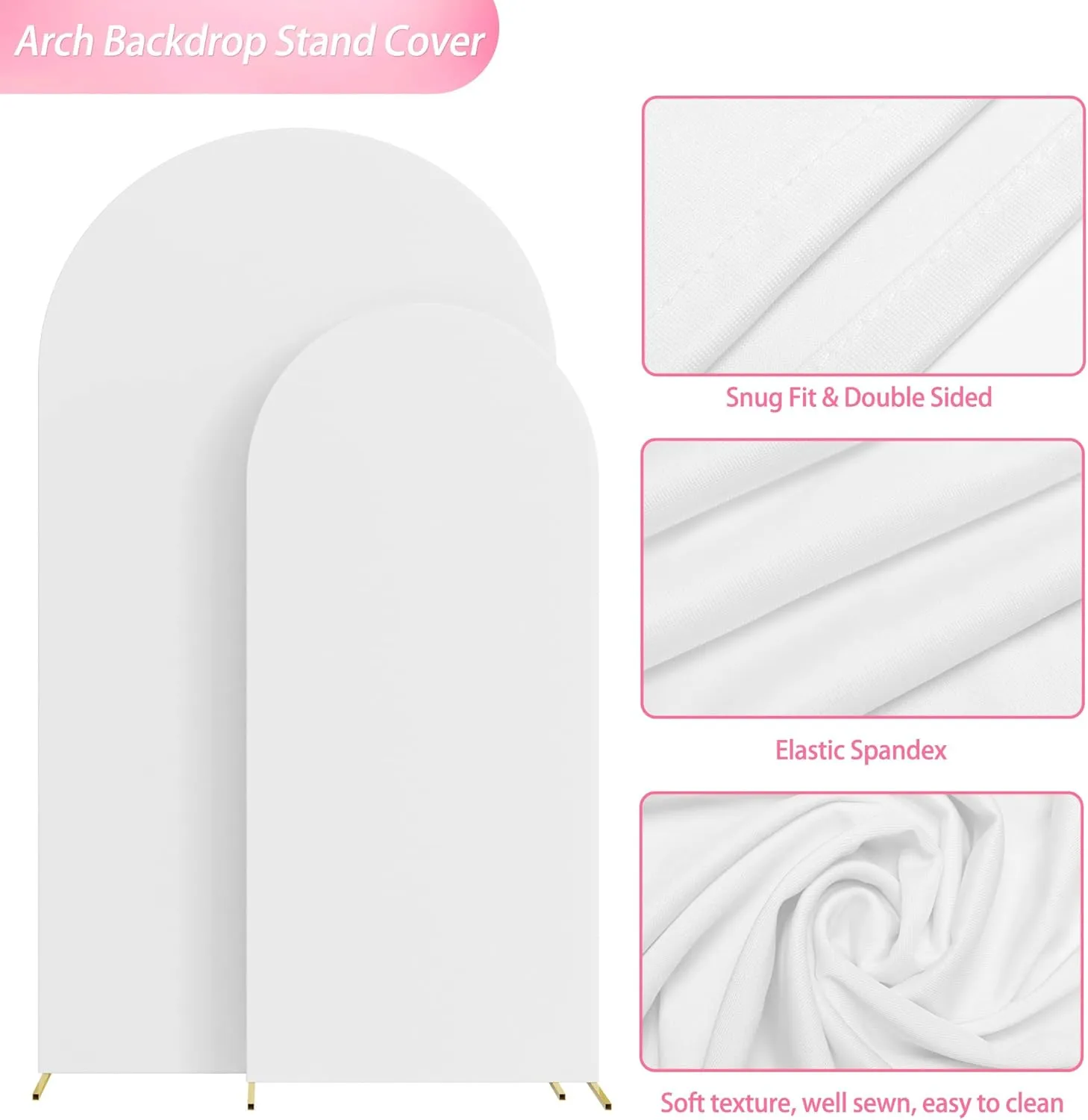 Wokceer Wedding Arch Cover 7.2FT, 6FT Spandex Fitted Wedding Arch Stand Covers 2 Set Round Top Chiara Arch Backdrop Stands Cover for Birthday Party Ceremony Banquet Decoration White