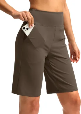 Women's 10" Bermuda Shorts Knee Length with Pockets High Waisted Athletic Long Shorts for Casual Walking Running Yoga