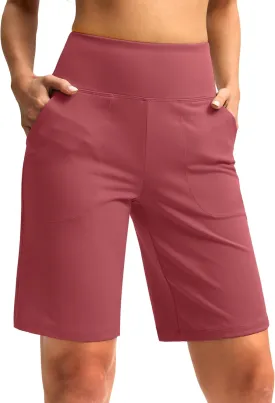 Women's 10" Bermuda Shorts Knee Length with Pockets High Waisted Athletic Long Shorts for Casual Walking Running Yoga