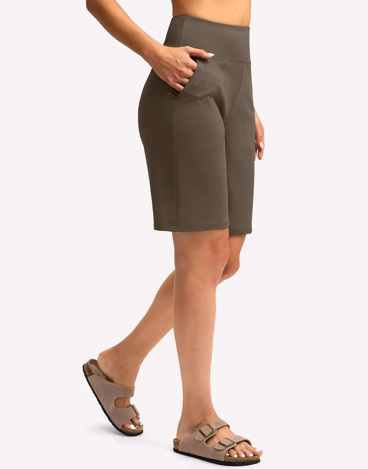 Women's 10" Bermuda Shorts Knee Length with Pockets High Waisted Athletic Long Shorts for Casual Walking Running Yoga