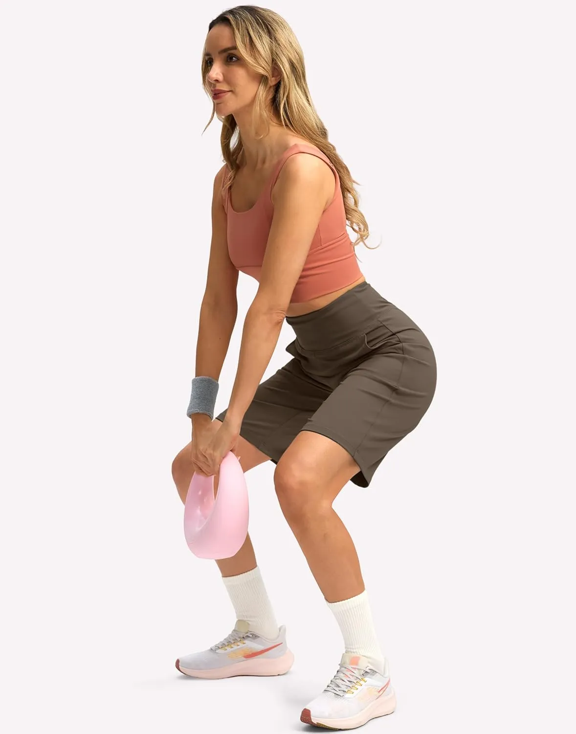 Women's 10" Bermuda Shorts Knee Length with Pockets High Waisted Athletic Long Shorts for Casual Walking Running Yoga