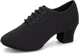 Women's Ballroom Dance Shoes Lace-up Closed Toe Suede Sole Professional Modern Salsa Latin Teaching Practice Performance Dance Shoes,Black,6