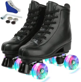 YYW Roller Skates for Women Men, High Top PU Leather Classic Double-Row, Indoor Outdoor, Beginner Shoes Bag