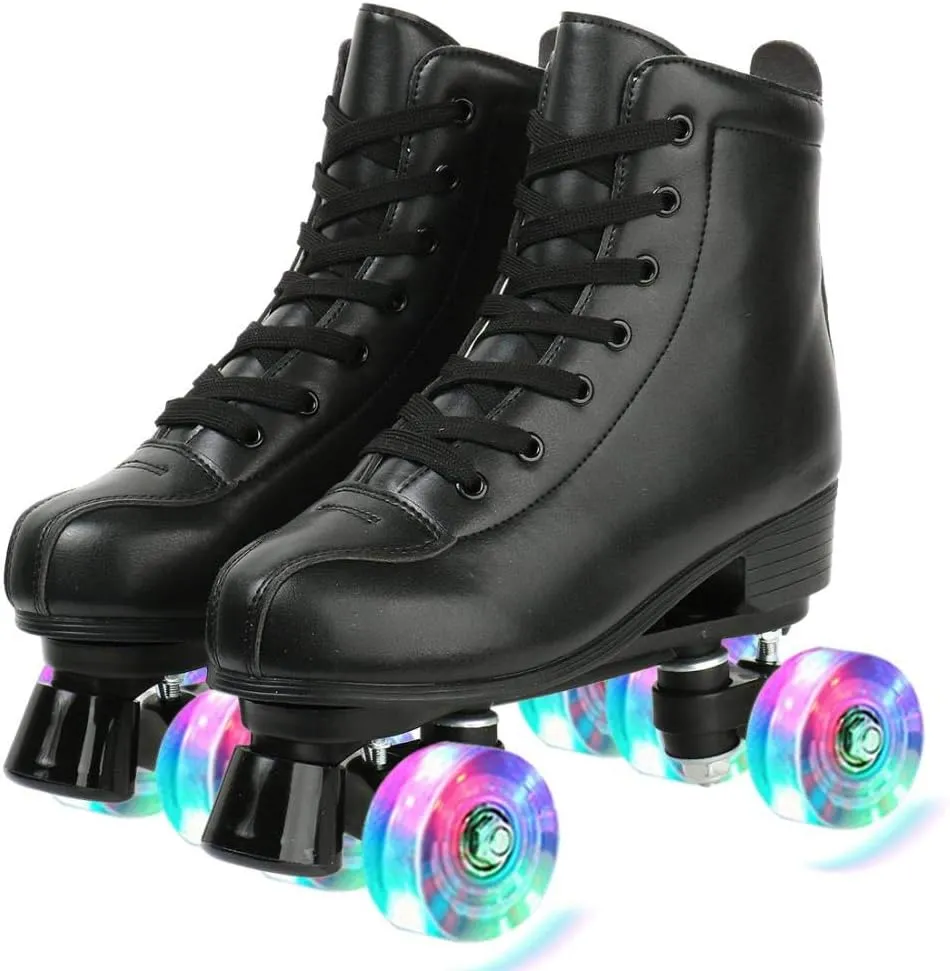 YYW Roller Skates for Women Men, High Top PU Leather Classic Double-Row, Indoor Outdoor, Beginner Shoes Bag